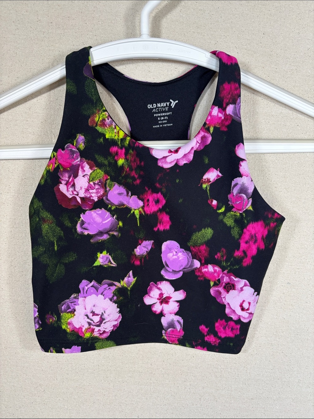 Old Navy Active Floral High-Neck Crop Top - Black, Pink & Purple